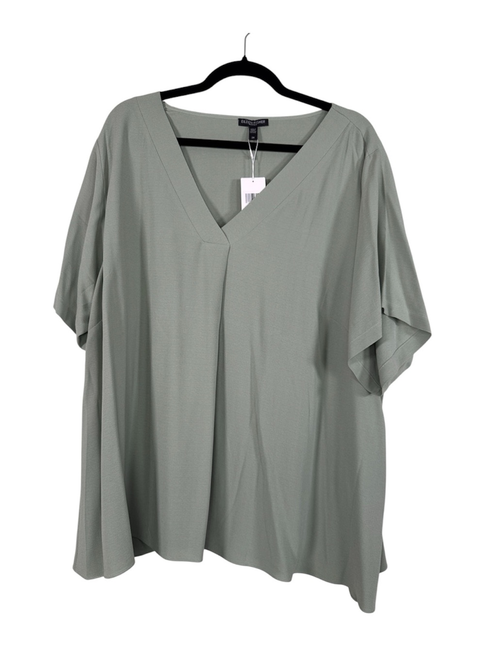 Eileen Fisher Sage Green Silk Georgette Crepe Blouse Womens 2X Shirt Casual